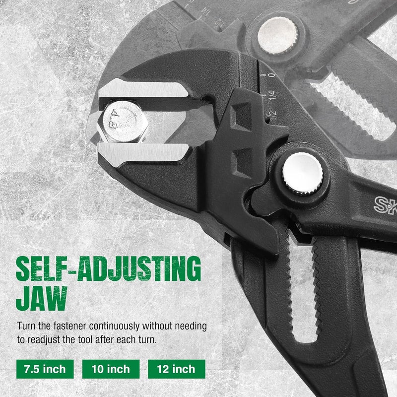 SK 4-Piece Pliers Wrench Set, Adjustable Parallel Smooth Jaw Pliers, 6-Inch, 7.5-Inch, 10-Inch, 12-Inch, Premium CR-V Construction, with Rolling Pouch - Image 4